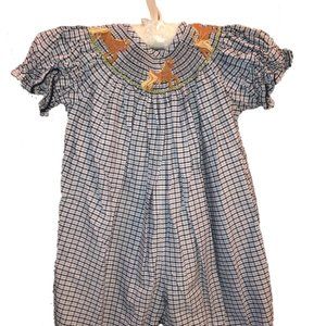 Girls Southern Sunshine Smocked Horses Romper (9M)